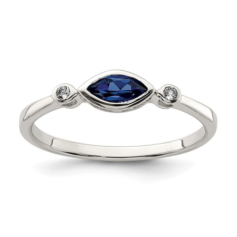 Kazi Luxury Sterling Silver Rhod-Pltd Polished Created SapphireWhite Topaz Ring 78$